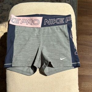 Nike Pro Gray Shorts with Pink and Navy Accents